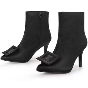 Allegra K Black Heeled Boots with Buckle Accent Size 7.5